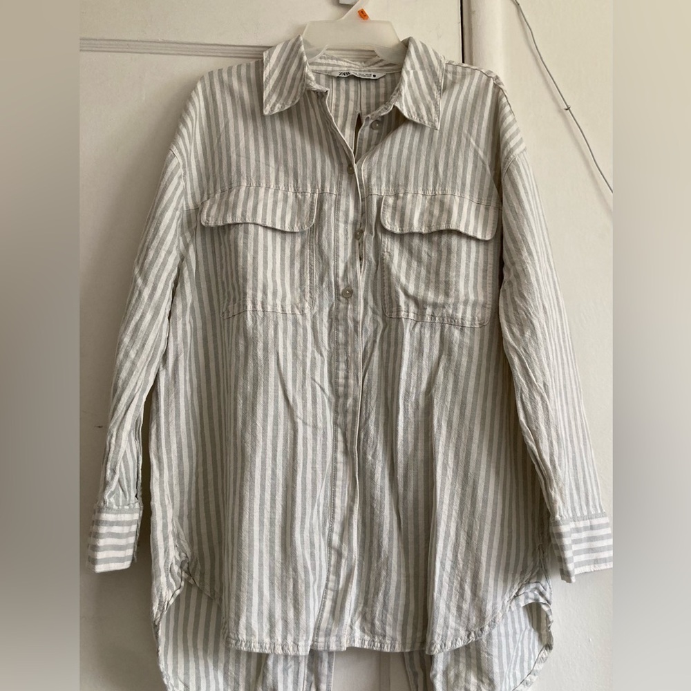 Zara Beige and White Striped Shirt